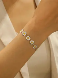 Women's Colorful Daisy Flower Oil-Drop Bracelet, Flower Design Bracelet, Casual Style Alloy Chain, Plain Pattern, All Seasons Jewelry Accessory