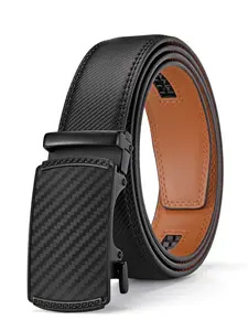 Men's Business Leather Belt, Automatic Buckle Sliding Ratchet Design, Classic Style, Durable Fashion Accessory for Jeans and Dress Pants, Sliding Belt Adjustable, Adjustable Belts