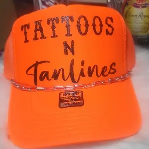 Tattoos N Tanlines Trucker Hat with Chain - Fashion Accessory in Orange Color