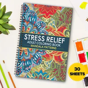1pc mandala pattern adult coloring book, adult mandala coloring book, spiral bound adult coloring book, A5 size, single sided printing, adult coloring book, suitable for women and men, relaxing adult coloring book, Doodle Books