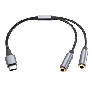 USB-C to Dual 3.5mm Jack AUX Adapter Splitter, Male to Female Y Extender for Sharing Music Audio with 2 Earphones on Phones & Tablets Retro TV Shape Screen Amplifier