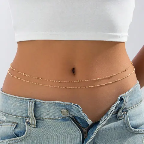 2 Piece Women's Glamorous Fashion Shiny Bead Sexy Navel Ring Waist Chain Set, Body Chains, Body Chain Accessory, Bling Chain, Casual Vacation Body Jewelry Gift, All Seasons