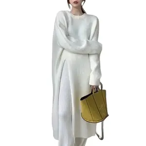 Spring, Autumn And Winter Loose Side Slit Long Knitted Sweater Dress Casual Comfort Comfortable Fit Womenswear Casual Wear Long Sleeve Long Sleeve Women Casual Wear Day Underwear cardigan