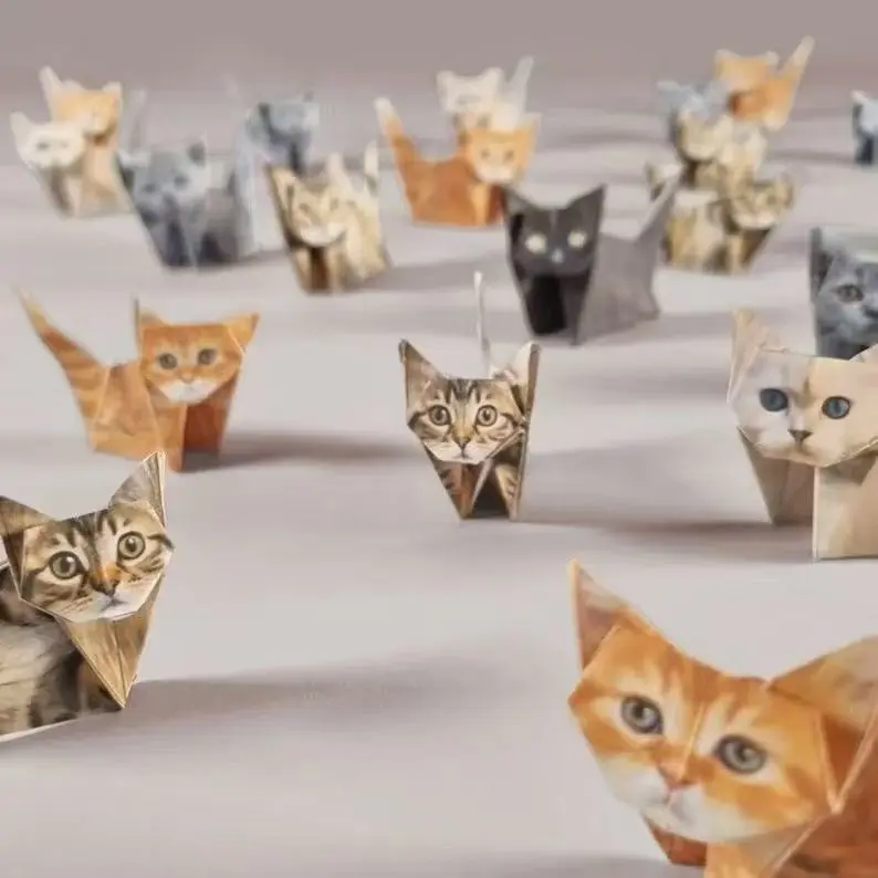 50 Cute Pieces Handmade Animal Origami Set - Paper Cats, Paper Pups, DIY Craft, Desktop Companion, Arts & Crafts Educational Toy Charm