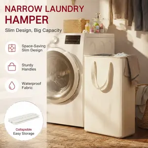 Laundry Basket, Narrow Laundry Hamper with Handles, Collapsible Dirty Clothes Hamper, Tall Laundry Bin for Laundry Room, Dorm and Bedroom