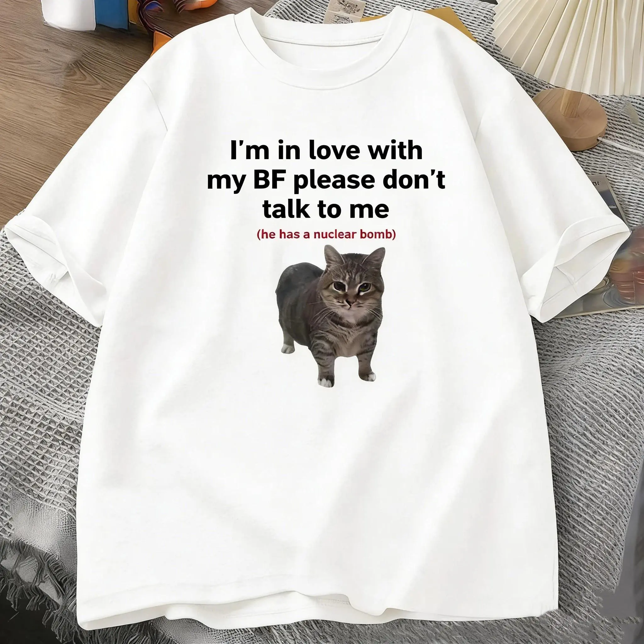 Funny I'm in Love with My BF T-shirts | Girlfriends Tee | Cat Cotton Short Sleeve  | Woman Men Summer Casual