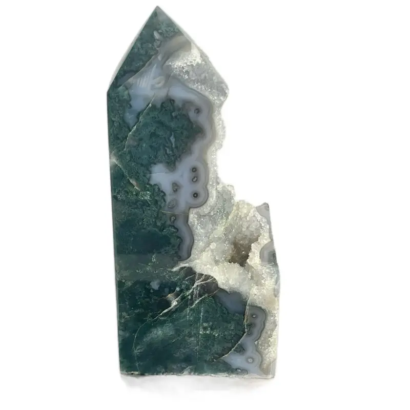 Natural Crystal Moss Agate Druzy Tower 2.4 lb One of a Kind Statement Piece crystals for sale