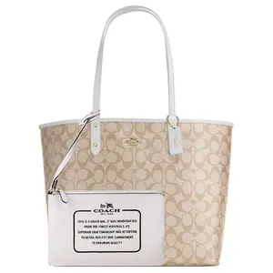 COACH Reversible City 33 Tote Bag for Women – Canvas and Leather, White and Khaki Monogram