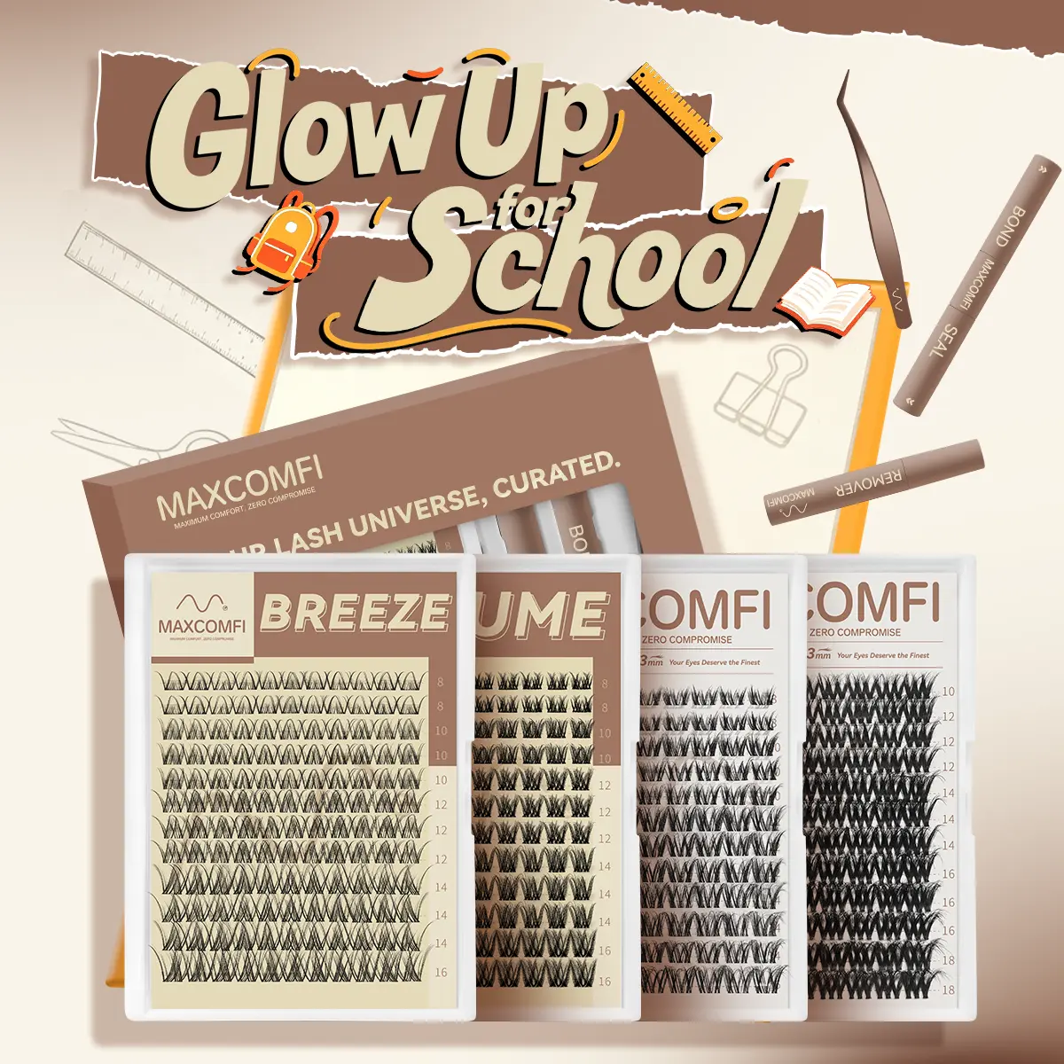 [Ad-Exclusive] Maxcomfi DIY Lash Cluster Kit breeze，iris，lume，astra, Natural Eyelash Extensions,back to school