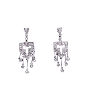 Diamond & White Gold Small Heart Chandelier Earrings