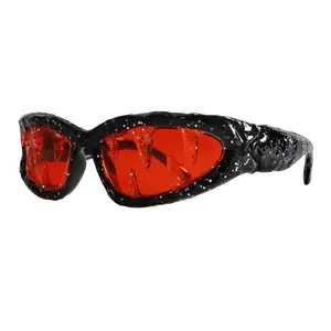 Grunge Wraparound Sunglasses - Textured Glitter Frame with Liquid-Like Finish, UV400 Shades Perfect for Cyberpunk Aesthetic and Rave Festival Looks