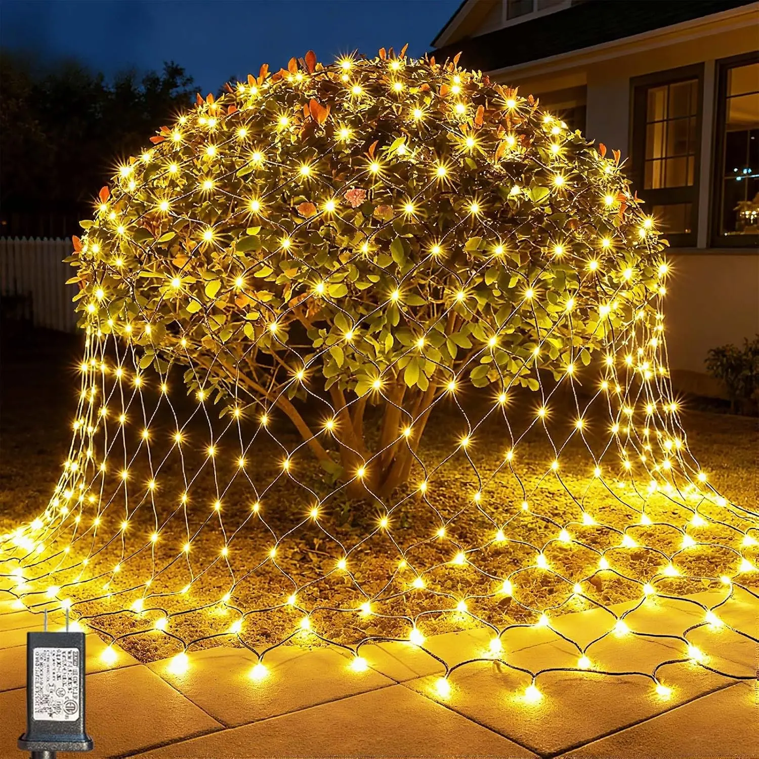 14.8FT x 5FT Christmas Net Lights Outdoor Mesh Lights, 300 LED Warm White Net Light 8 Modes Connectable, Waterproof Giant Christmas Mesh Light Green Wire for Bushes Garden Yard Party Decor