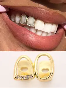 1pc Hollow Patchwork Double Tooth Design Hiphop Style Side Tooth Grillz Tooth Gem, Suitable For Daily Wear For Men And Women