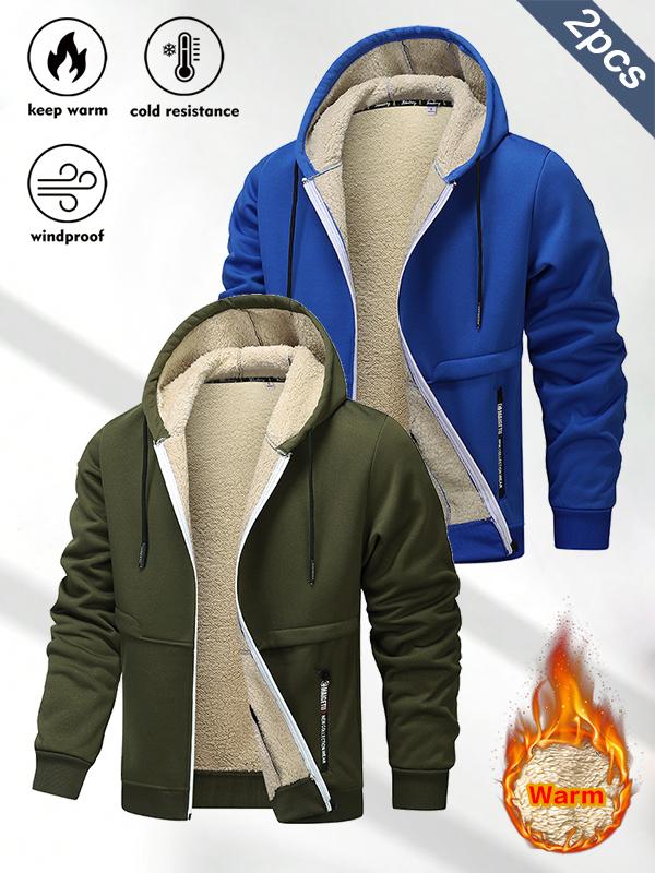 Men's Winter Sports Hoodie 2PCS Sherpa Fleece Lined Warm Thick Cold Resistant Windproof Full Zip Jacket for Daily Outdoor Use