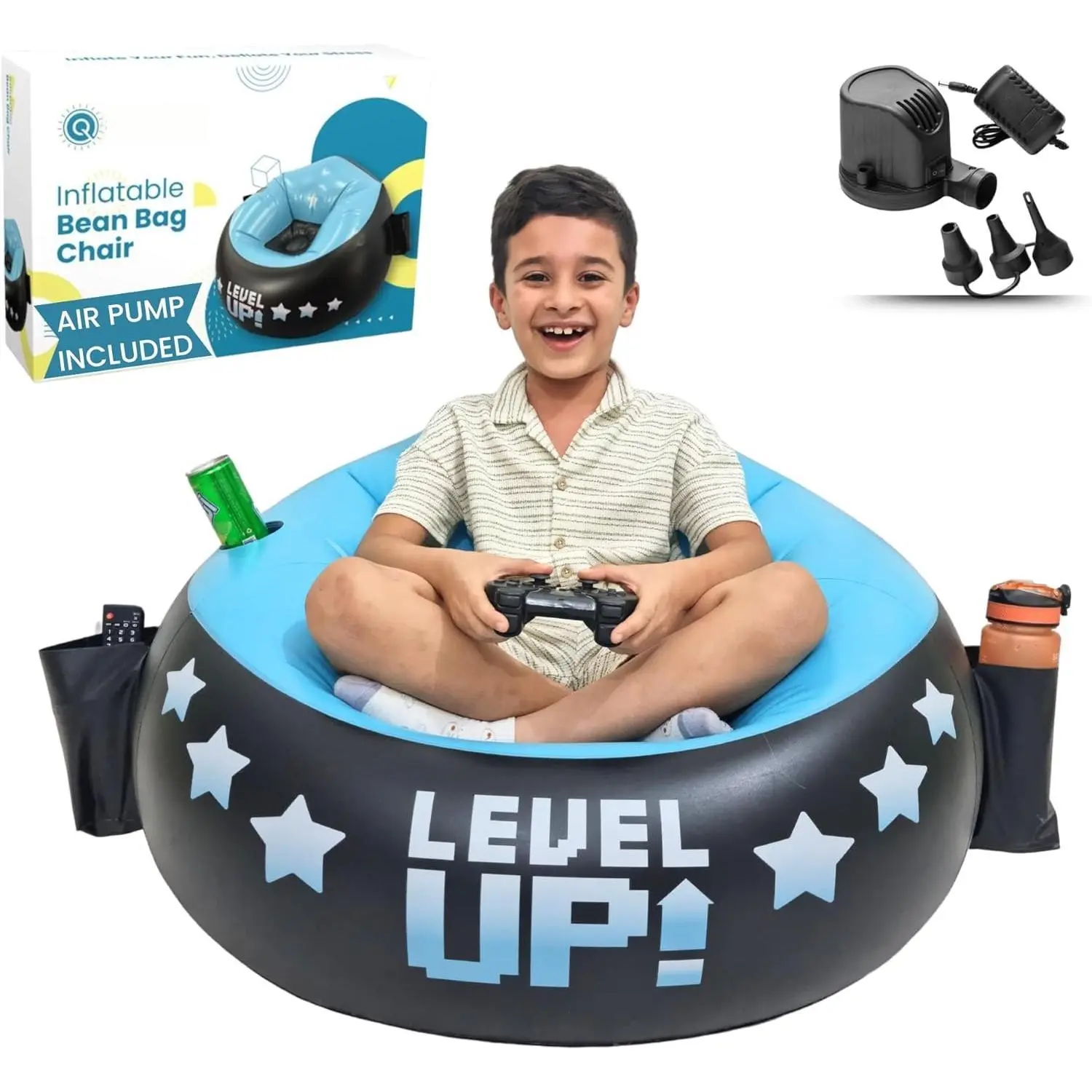 Inflatable Gaming Chair for  - Supports Up to 300 lbs, Includes Air Pump, Cup Holder, 2 Pockets - Durable Gaming Bean Bag Seat, Comfy  Bean Bag Chair & Top Bean Bag Chairs for