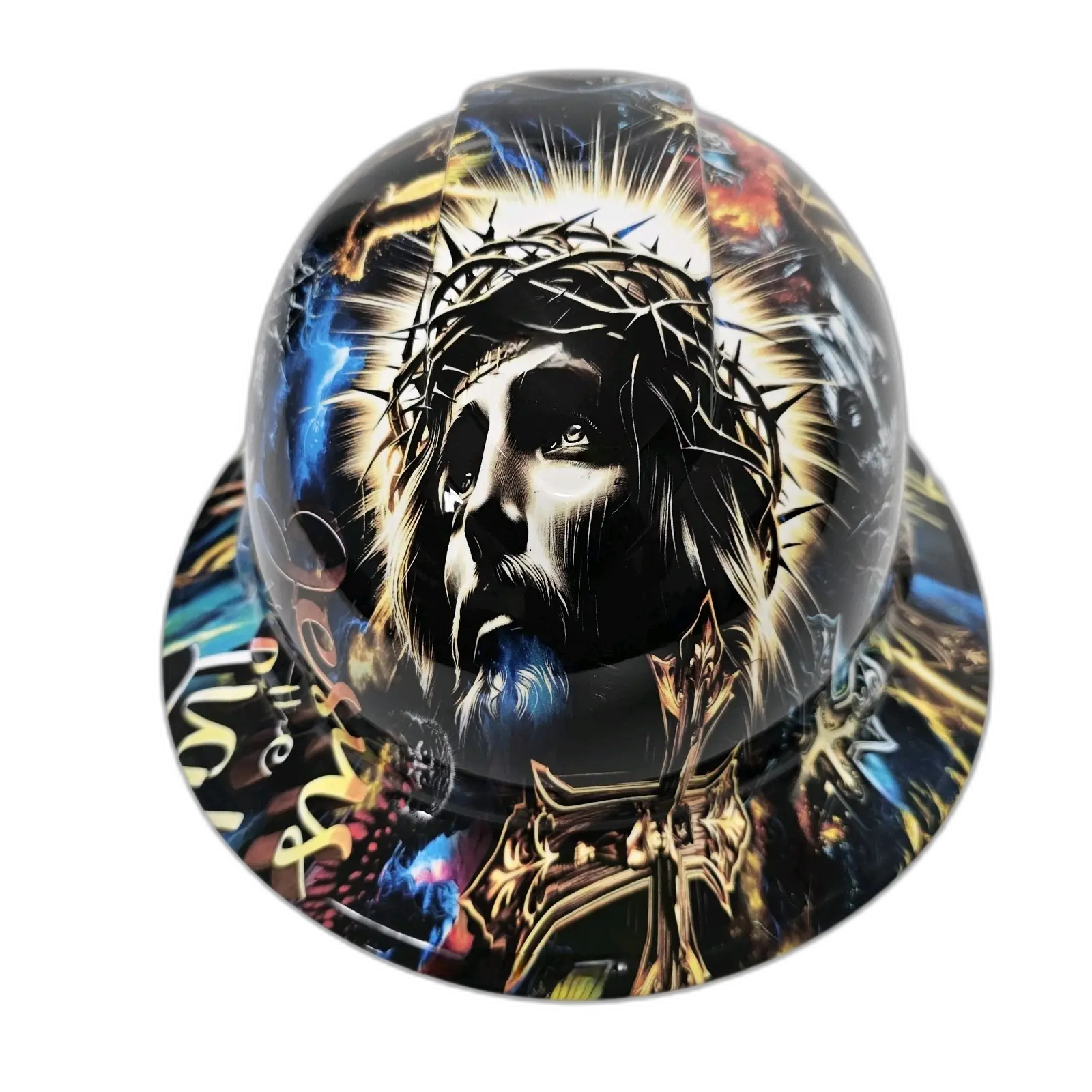 Jesus Light of the World - Custom Hydro Dipped Full Brim Hard Hat