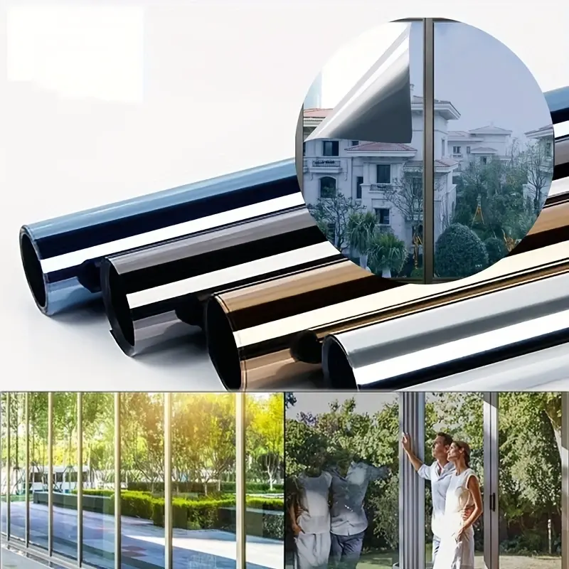 One Way Mirror Glass Insulation Film-19.7x196.85 inches (5/3m), black/blue-silver, PET material, easy to install, one-way privacy and peek-a-boo, solar shading and thermal insulation for home windows/doors, office buildings, hotels, and automotive windows