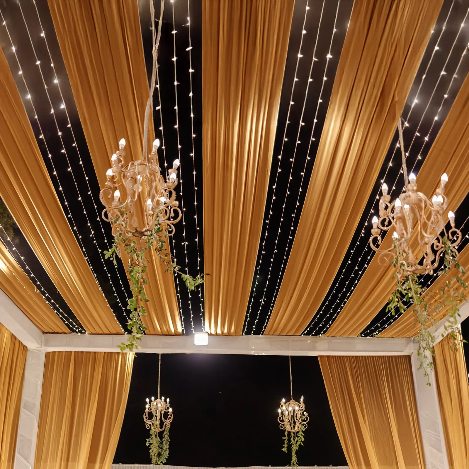 Gold Sheer Backdrop Drape – 5ftx32ft Wedding Arch & Ceiling Decor Panel, Wrinkle Resistant with Soft Shimmer