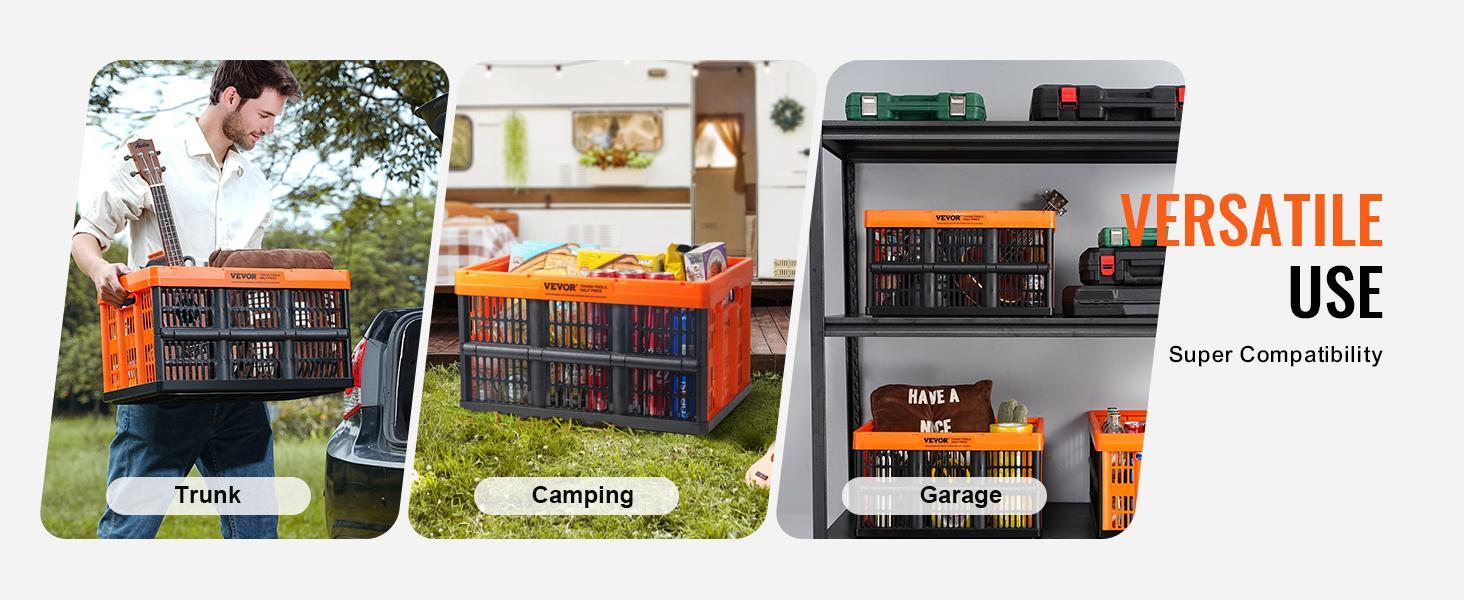 VEVOR Plastic Collapsible Storage Basket, TikTokShopBlackFriday, 45L 3 Packs, Folding Stackable Storage Containers/Bins with Handles, Large Heavy Duty Containers for Clothes, Toys, Books, Snack, Shoes and Grocery Organizing Box Organiser