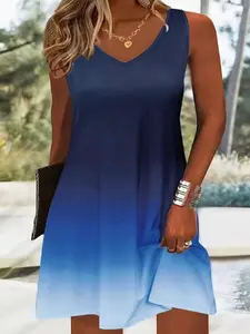 Women's Sleeveless V-Neck Ombre Gradient Color Backless Dress, Fashionable Casual Summer Top, Perfect for Daily Wear & Stylish