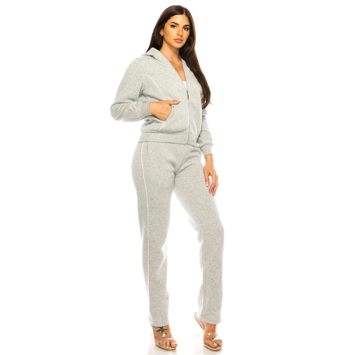 Women's 2 Piece Fleece Matching L Grey Tracksuit S-3XL WF1705