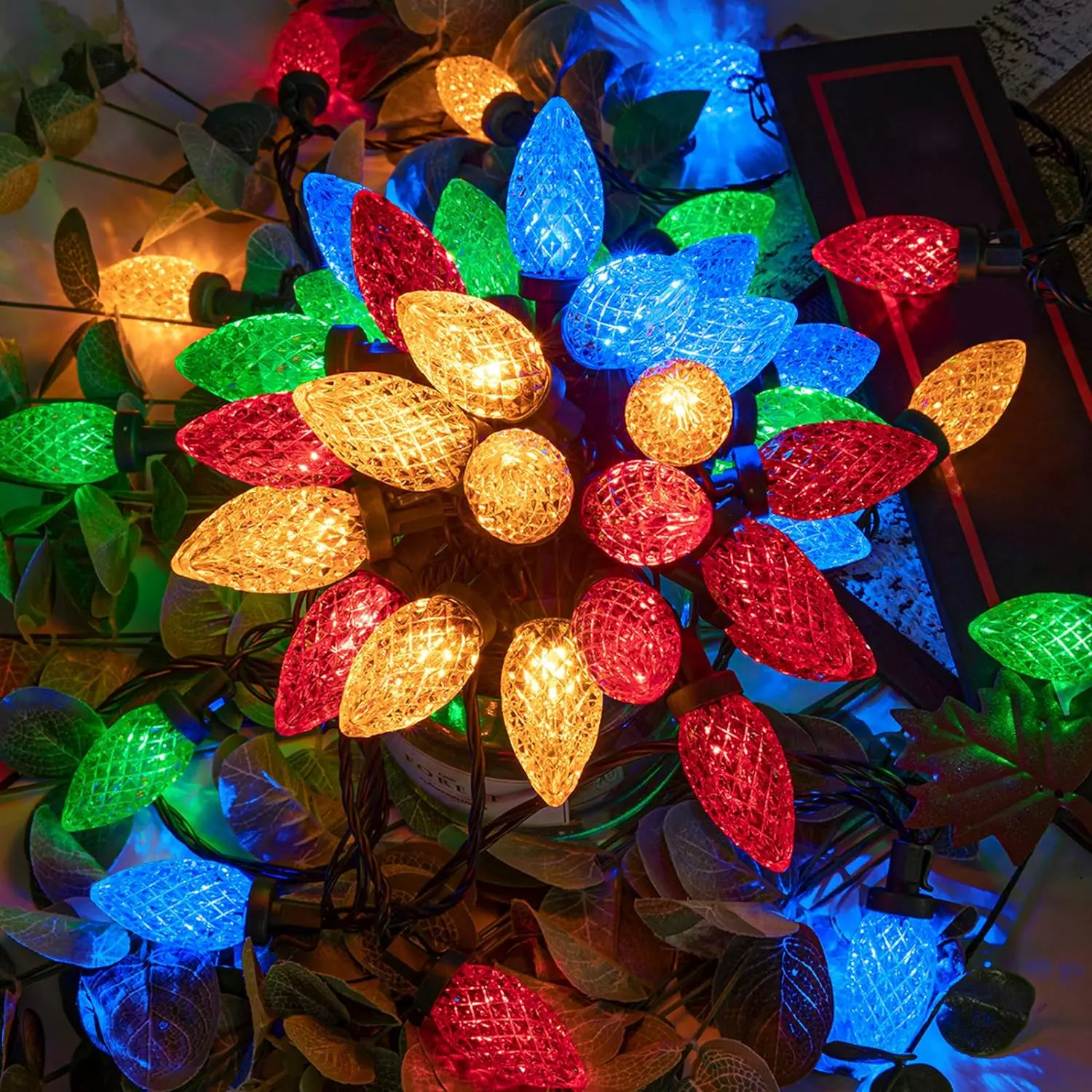 [Summer Sale Deals] Warm Toned Star LED  Lighting Decorations - 100-LED 33FT C6 Plug-Powered Metal String Lights, 8 Modes, Timer, Waterproof, Extendable, Multicolor Sparkly for Holiday Indoor, Outdoor Weddings, Party Decoration Supplies