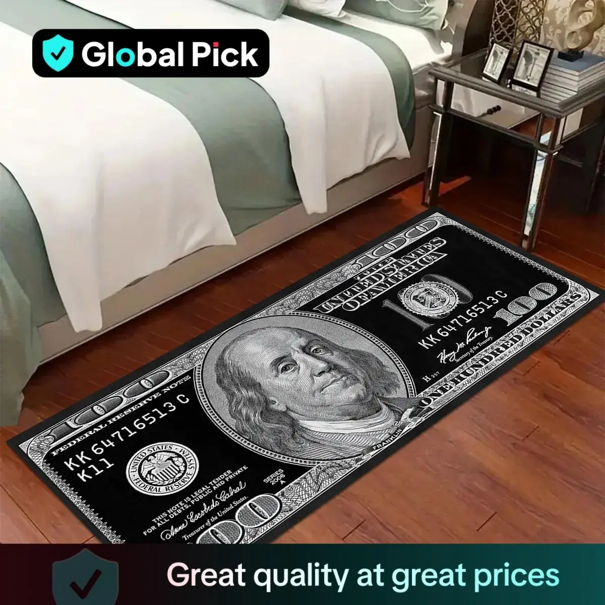 American Retro Money Pattern Non-slip Floor Mat, 1 Count Washable Soft Floor Carpet, Decorative Area Rug for Home Living Room Bedroom