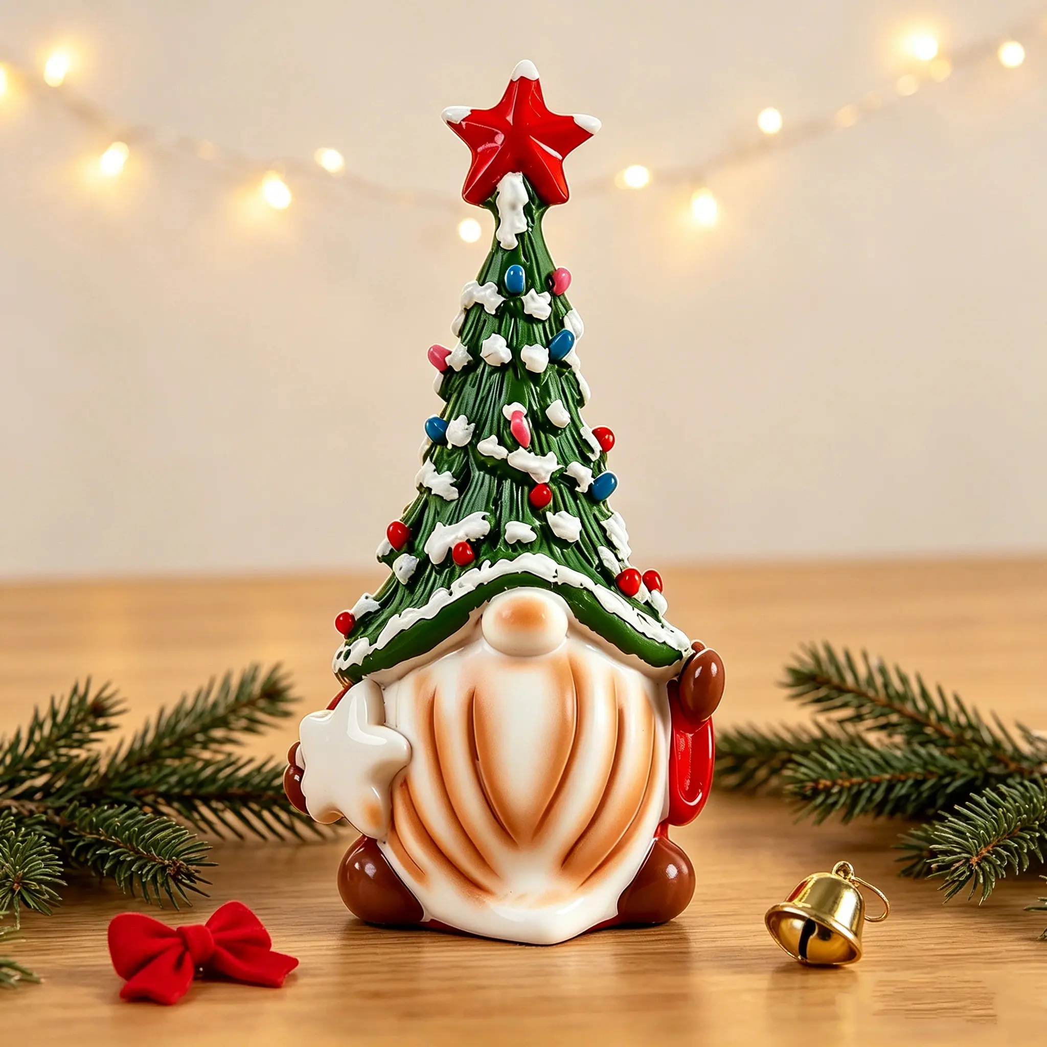 Christmas Gnome Figurine 6.3 Inch Resin Statue with Tree Hat, Holiday Winter Indoor Home Table Decor, Christmas Gnome Decoration for Mantle Fireplace Shelf