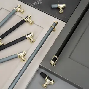 1 Pair GlamLine Ribbed Cabinet Handles with Gold Accents - Modern & Luxurious Design