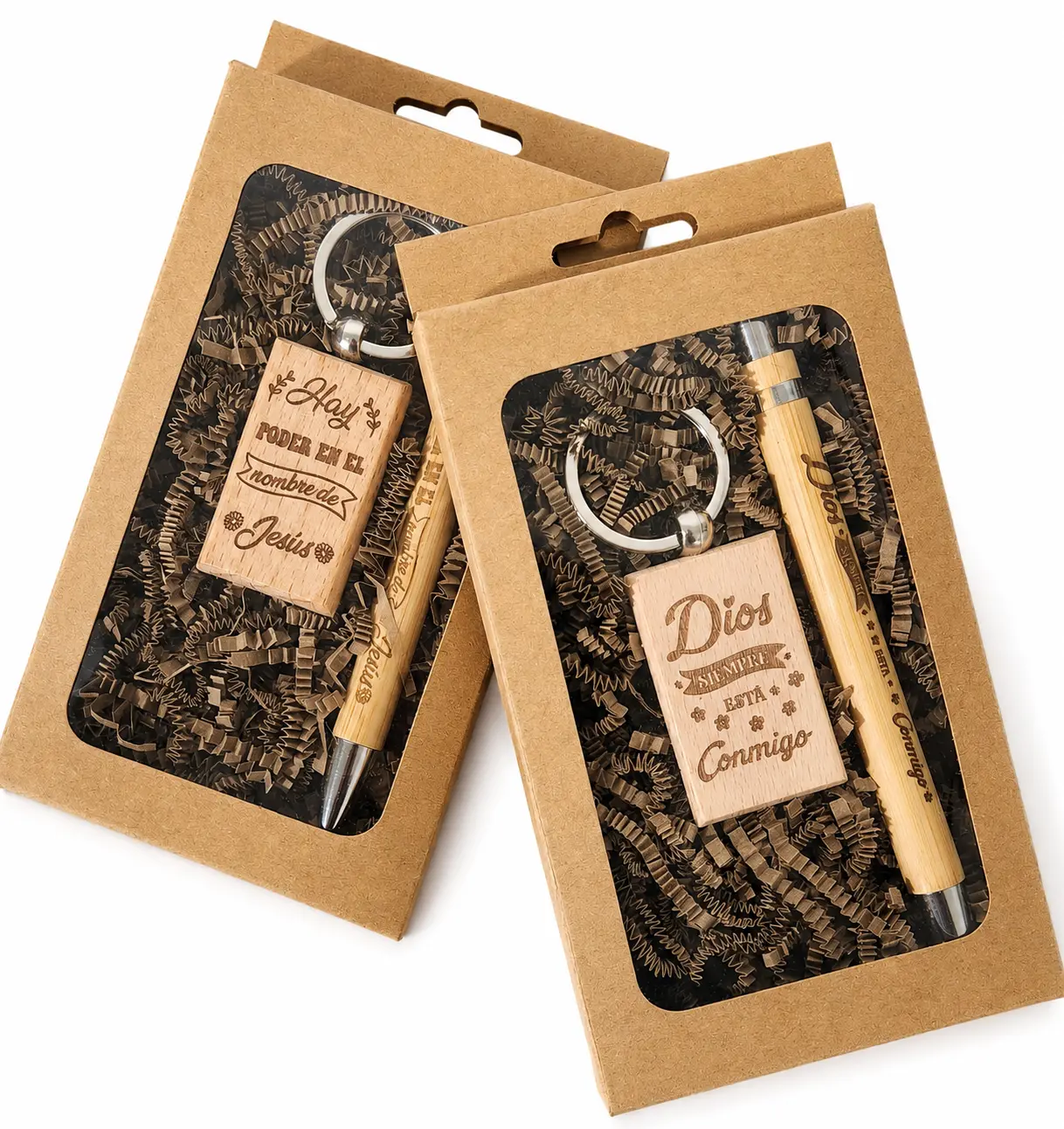 Rustic Wooden Pen and Keychain Set, Custom Engraved Personalized Gift for Anniversary, Birthday Party Favor in Kraft Paper Box, Wooden Keychain, Custom Engraved Gifts, Happy Birthday, Natural Wood, Etched, Unisex, Keychain Included, Birthday Ideas