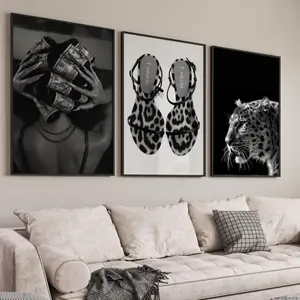 Black and White Fashion Prints set of 3 Leopard Print Cheetah Heels Poster
