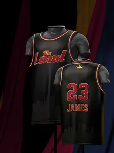 LeBron James #23 Cleveland The Land City Edition Basketball Jersey Black City Skyline Crown Graphic Breathable Mesh Sleeveless Stylish Jersey for James Fans Supporters Collectors & Streetwear Basketball Enthusiasts