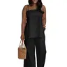 USBOUTIQUE CHIC Women's Elegant Two Piece Outfit Spaghetti Strap Square Neck Camisole Top & High Waist Wide Leg Pants Casual Everyday Curvy-Friendly