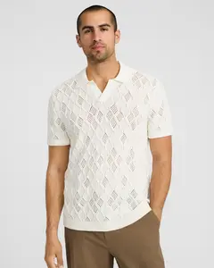 Express Cotton Open Knit Diamond Johnny Collar Short Sleeve Sweater Polo