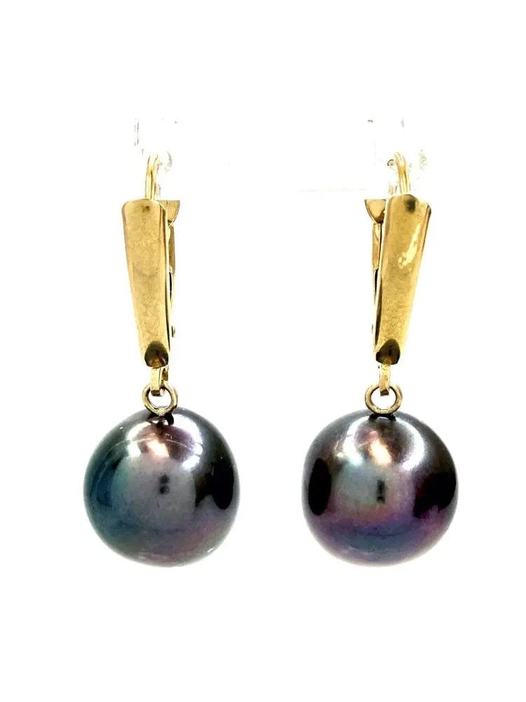 14K Gold Tahitian Pearl Drop Earrings