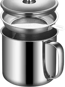 1.2L 410 Stainless Steel Grease Container with Fine Mesh Strainer and Handle, Kitchen Oil Storage Tank, Multi-Function Kitchen Cooking Accessories for Straining