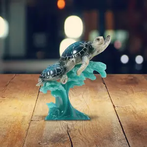 6.5"H Sea Turtle with Baby on Wave Figurine
