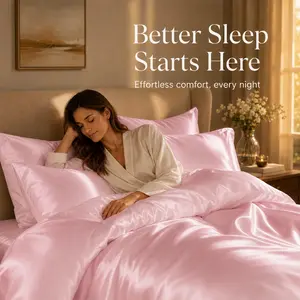 ROMANGEM 3-Piece Satin Bedding Set – Romantic Pink, Soft & Smooth Duvet Cover + Pillowcases, Twin/Full/Queen/King, Hypoallergenic Luxury Bedding for Cozy Stylish Home bed sheets