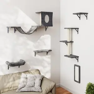 Wall Mounted Cat Furniture, 6pc Cat Wall Furniture, Cat Climber with Cat House, Bridge, Tree, Steps, and Scratcher, DIY Cat Walls Playground, Cat Shelves for Indoor Wall Furniture Set