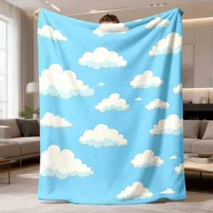 2026 New Flannel Blanket 1pc Unique White Cloud Gift Blanket Ideal Holiday Present for Both Men And Women, Great for Bed, Sofa, Living Room, Bedroom Decor, Outdoor Camping, Soft And Cozy, Usable All Year Round