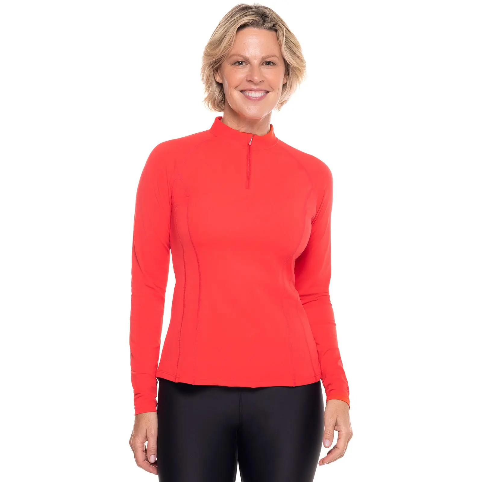 Women's Freestyle Long Sleeve Quarter Zip Rash Guard | Poppy Red