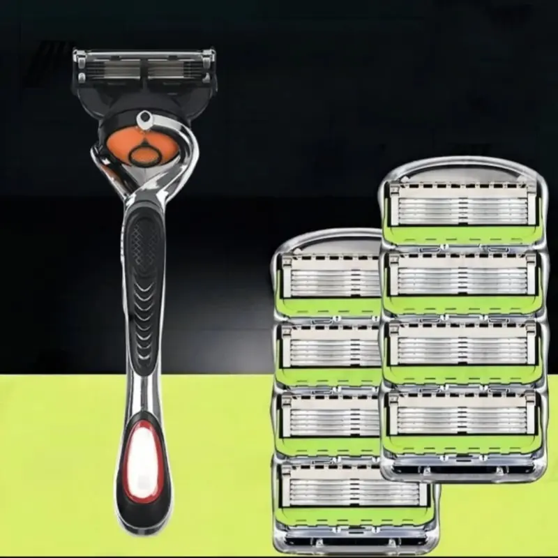 Classic Men's Stainless Steel Manual Shaver, Shaving Razors, Shaving Tool, Shaver Set, 1 Razor + 8-24 Blades, Five-Layer Blade Protection, Replaceable Blades, Face & Body Grooming
