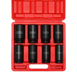 CASOMAN 8 Pieces 3/4-Inch Drive Deep Impact Socket Set, CR-MO, Metric, 6-Point, 26mm to 38mm, Radius Corner Design, 3/4" Dr. Heavy Duty Impact Socket Set.