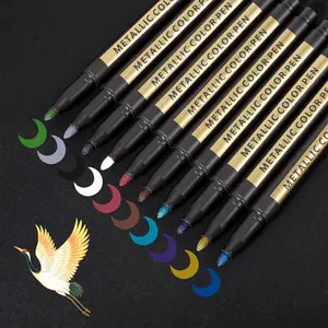 Metallic Marker, 10-color Acrylic Paint Pen, Medium-Bold Nib, Suitable for Black Paper, Photo Album, Rock Painting, Card Making, and Craft Decoration, Pack of 10, Acrylic Paint Markers