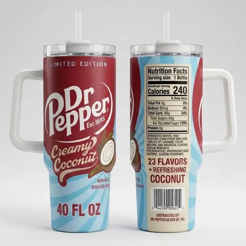 Retro Dr Pepper Limited Edition Creamy Coconut 40oz Tumbler - Ultimate Collector Insulated Travel Mug - Cup with Handle & Straw - Ice Cold American Tradition Since 1885 - Cheers to 250 Years of USA Fan Gift