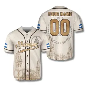Custom Nicaragua Baseball Jersey, Personalized Name & Number Button Up Shirt