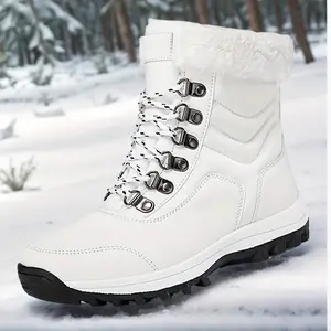 Women's Solid Color Design Thermal Lined Anti-slip Windproof Hiking Shoes Casual Sporty Warm Snow Boots for Fall Winter Non-slip Outdoor Sports