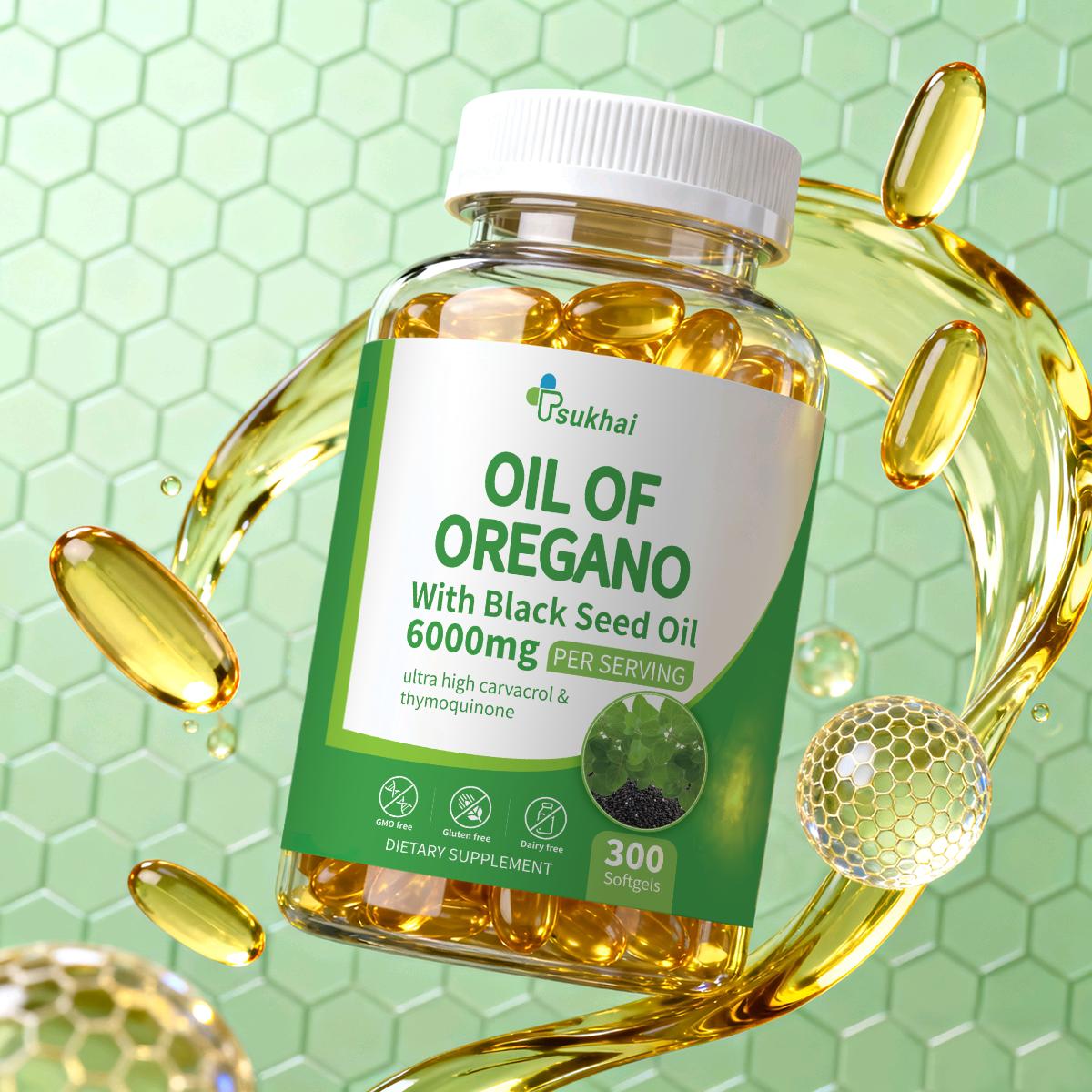 Oil of Oregano with Black Seed Oil 300 Capsules, Natural Antioxidants oil of aceite de oregano Nutritional Support Highly Effective Botanicals Dietary Healthcare Supplement