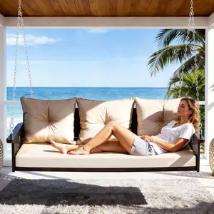 Oversized 3-Person Metal Hanging Swing | 900 lbs Capacity Heavy Duty Patio Swing | Laser-Cut Outdoor Garden Porch Swing with Comfort Curved Seat, Weather-Resistant for Backyard, Balcony