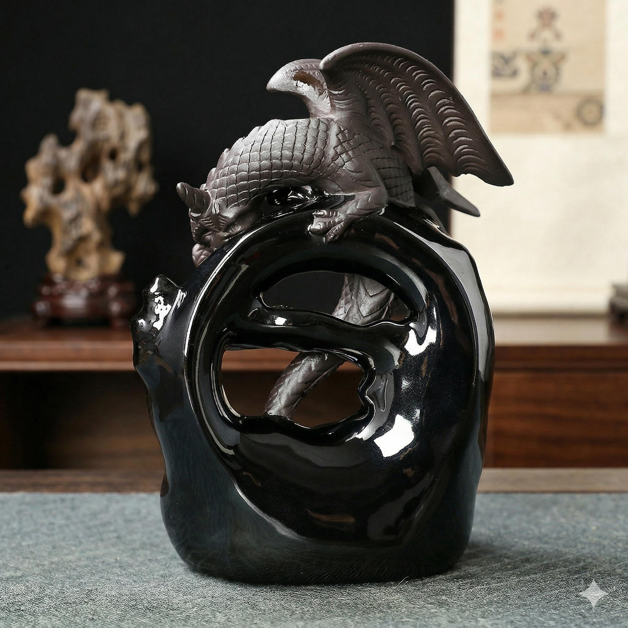 Ceramic ornaments / Dragonfly aroma diffuser with reverse-flow fragrance / Black dragonfly waterfall-style reverse-flow aroma decoration / Living room decoration / Garden decoration / Father's gift